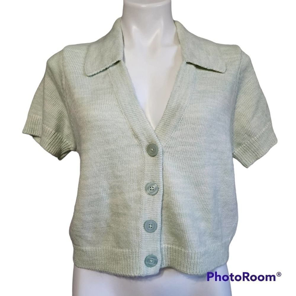 Show me your MuMu Green Button Up sweater Top M Twee Clean Girl